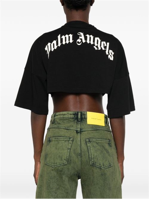 T-shirt cropped Palm Angels da donna nera con logo bianco PALM ANGELS | PAWAA001JR001100A